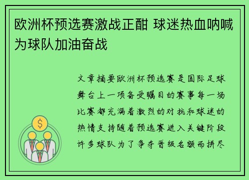 欧洲杯预选赛激战正酣 球迷热血呐喊为球队加油奋战